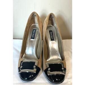 White House Black Market Womens Tan Suede Pumps Black Cap Toe Sz 8
